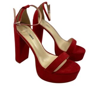 Fashion‎ Nova Red Platform Heels Womens Sz 9 Ankle Strap Chunky Block Heel Shoes